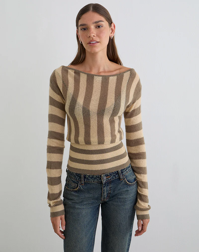 Maude Top in Stripe Taupe and Neutral - Image 3