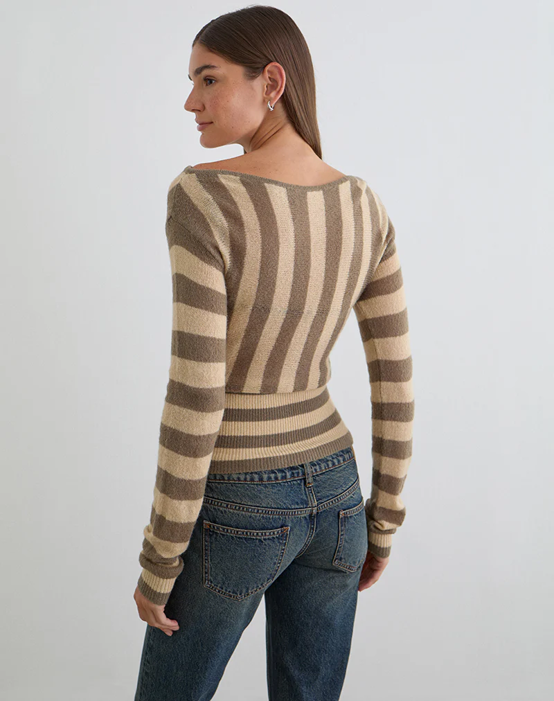 Maude Top in Stripe Taupe and Neutral - Image 5