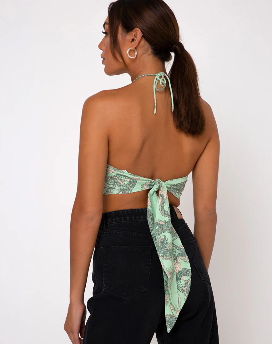 Maudy Crop Top in Chinese Dragon Neo Mint - Image 3