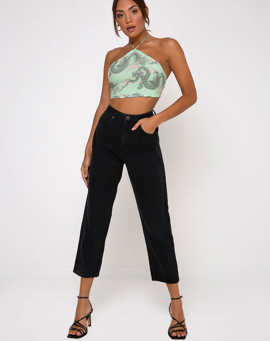 Maudy Crop Top in Chinese Dragon Neo Mint - Image 4