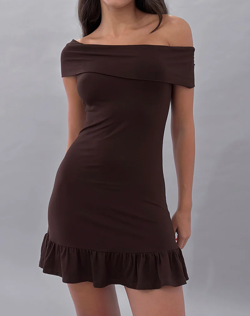 Maufa Mini Dress in Jersey Bitter Chocolate - Image 2