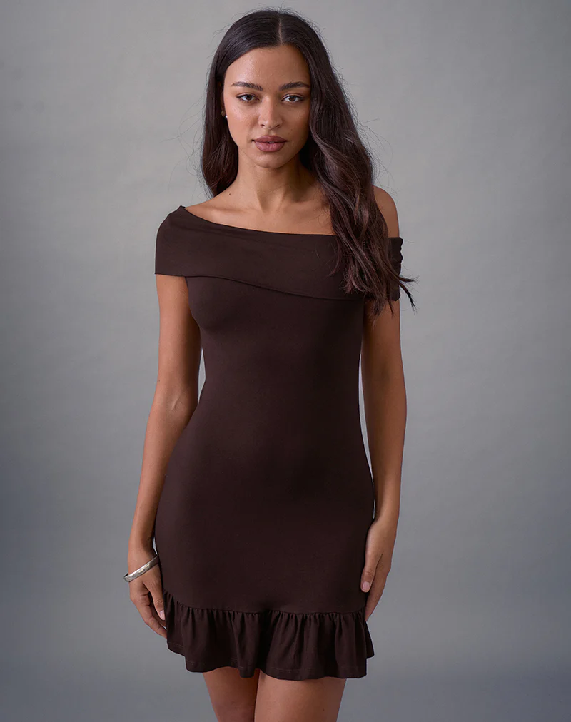 Maufa Mini Dress in Jersey Bitter Chocolate - Image 3