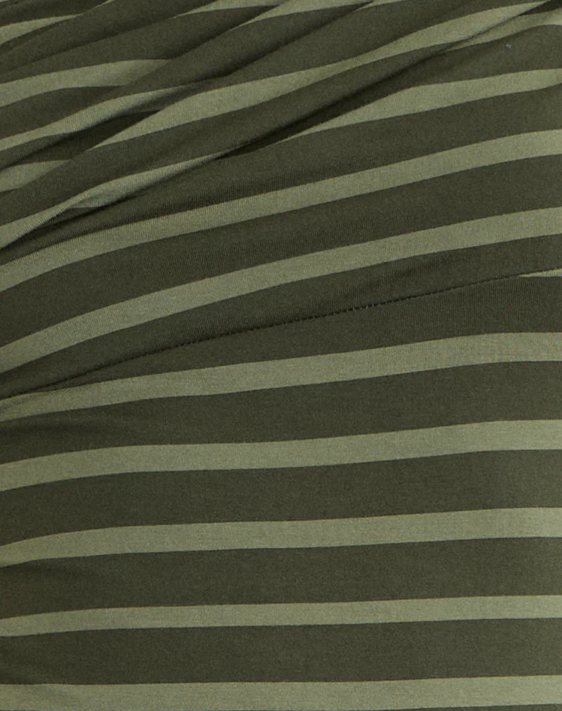 Mausari Mini Dress in Wide Stripe Green - Image 5