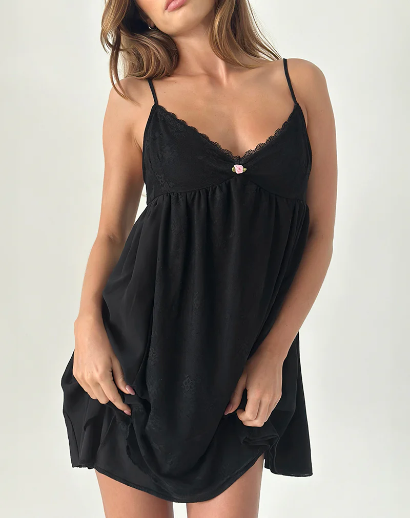 Mavisha Mini Dress in Chiffon Lace Black - Image 5
