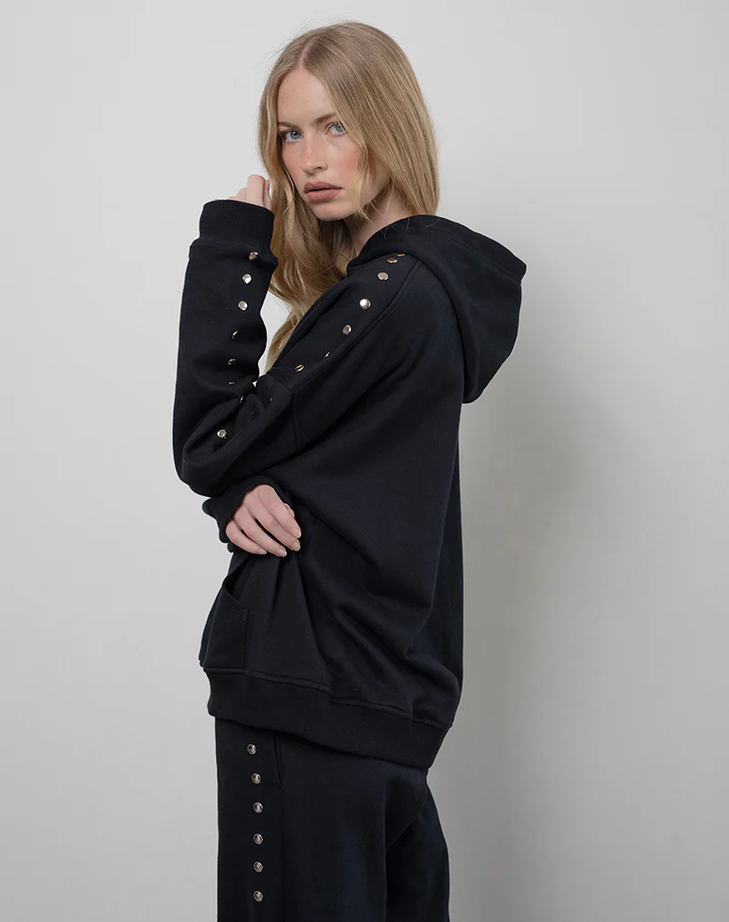 Max Hoodie in Black with Studs - Image 3