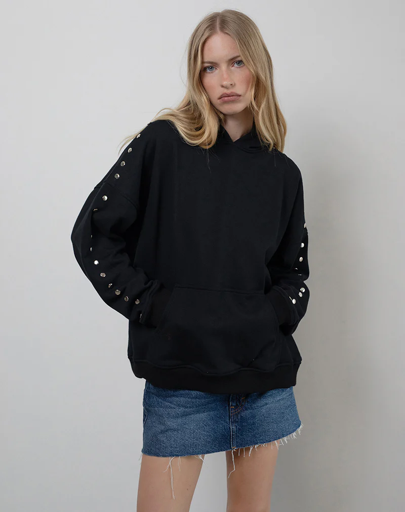 Max Hoodie in Black with Studs - Image 4