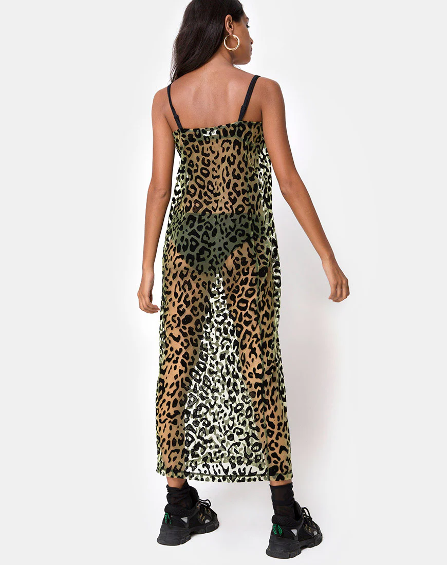 Maxine Maxi Dress in Lime Animal Flock - Image 2
