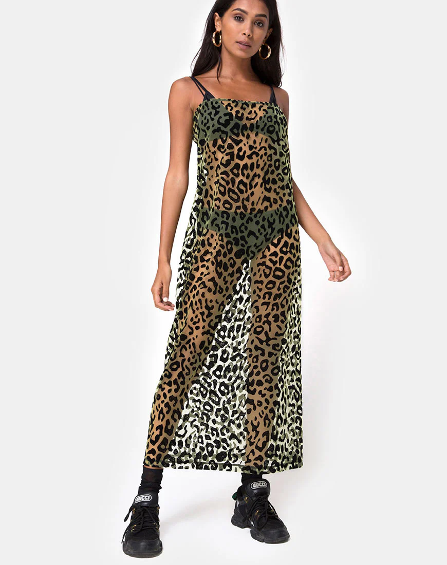 Maxine Maxi Dress in Lime Animal Flock - Image 3