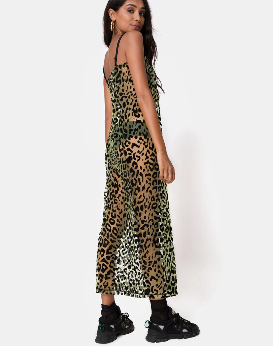 Maxine Maxi Dress in Lime Animal Flock - Image 4