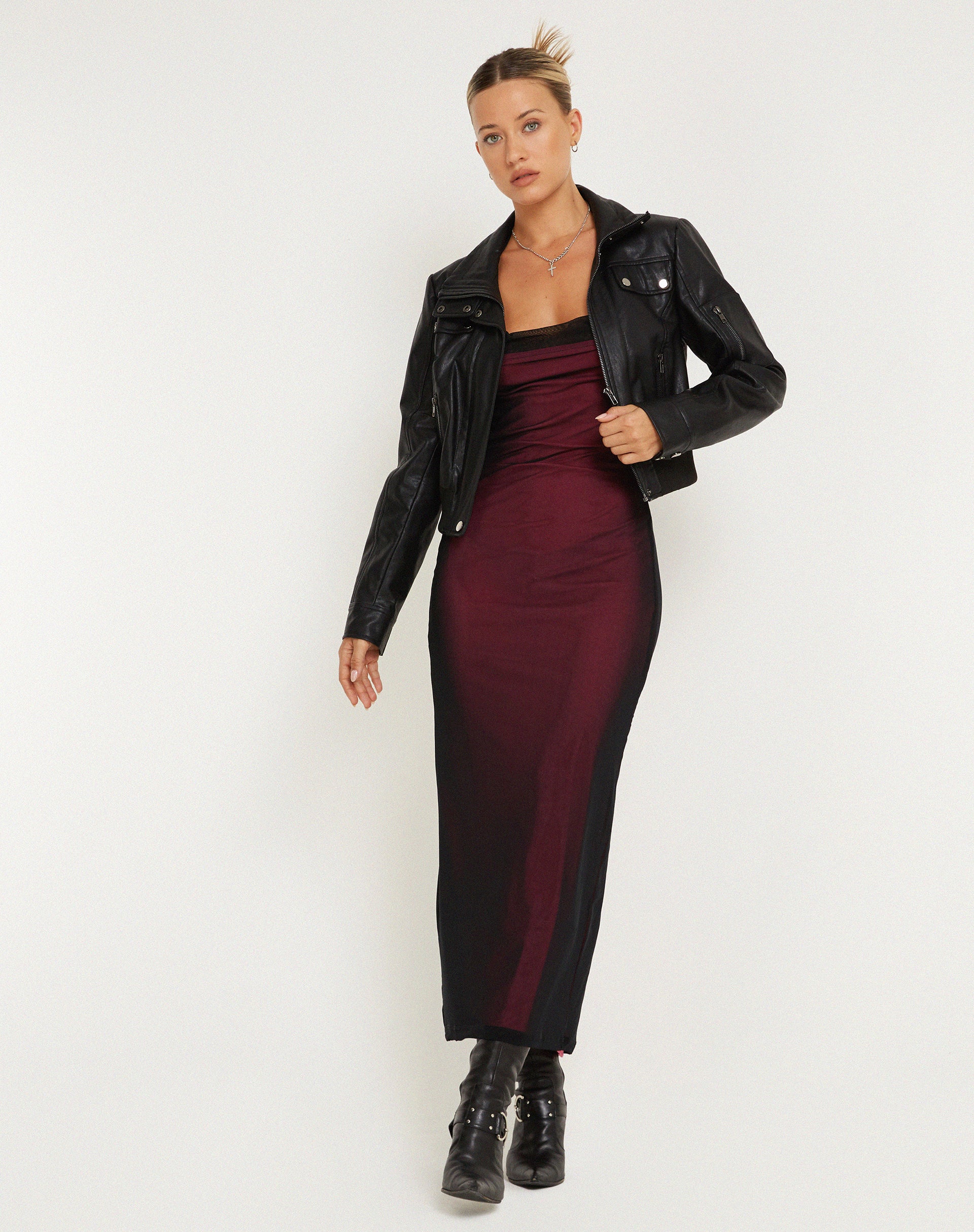 Mayra Maxi Dress in Black with Magenta Lining - Image 3
