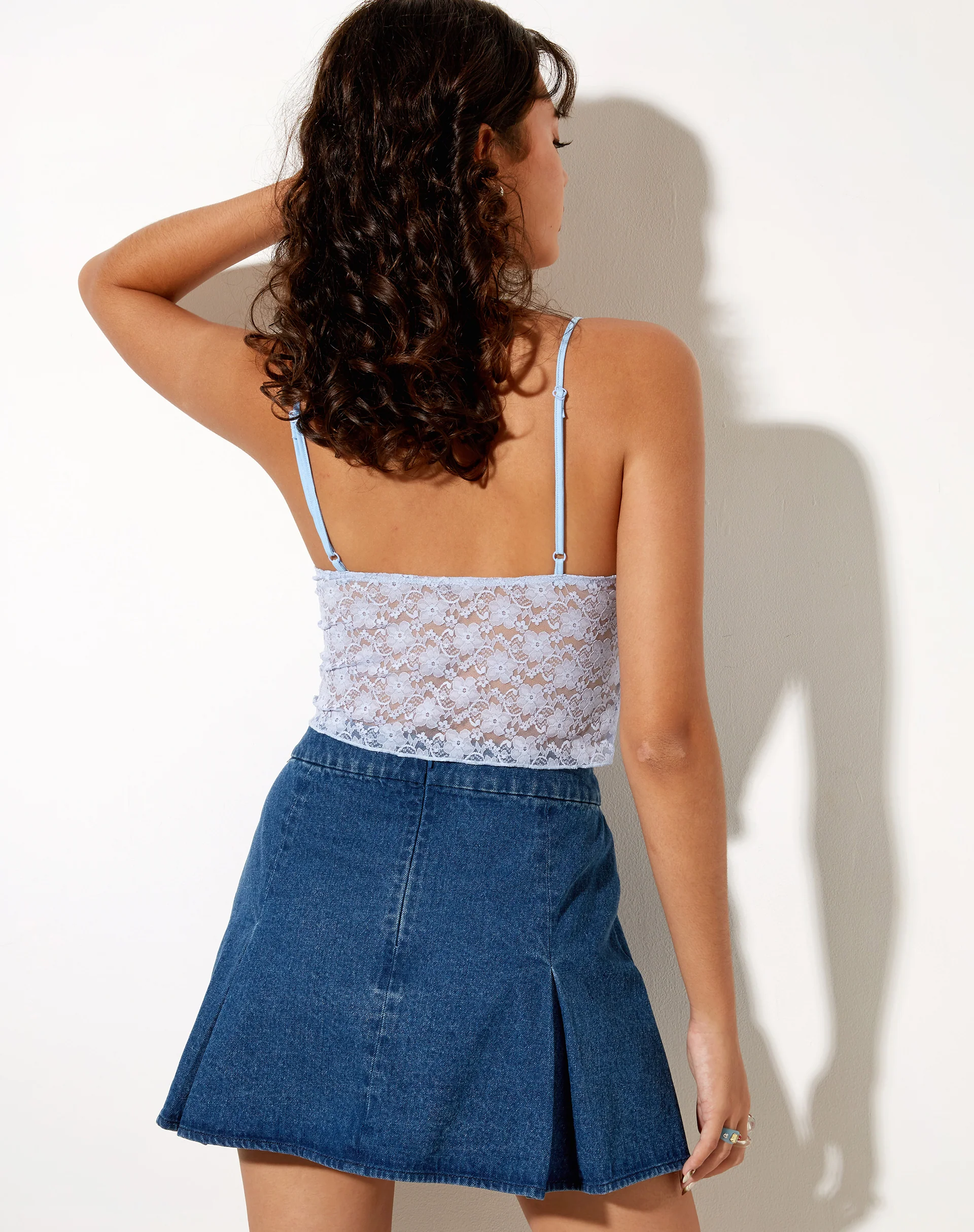 Mayrinda Crop Top in Lace Powder Blue - Image 2