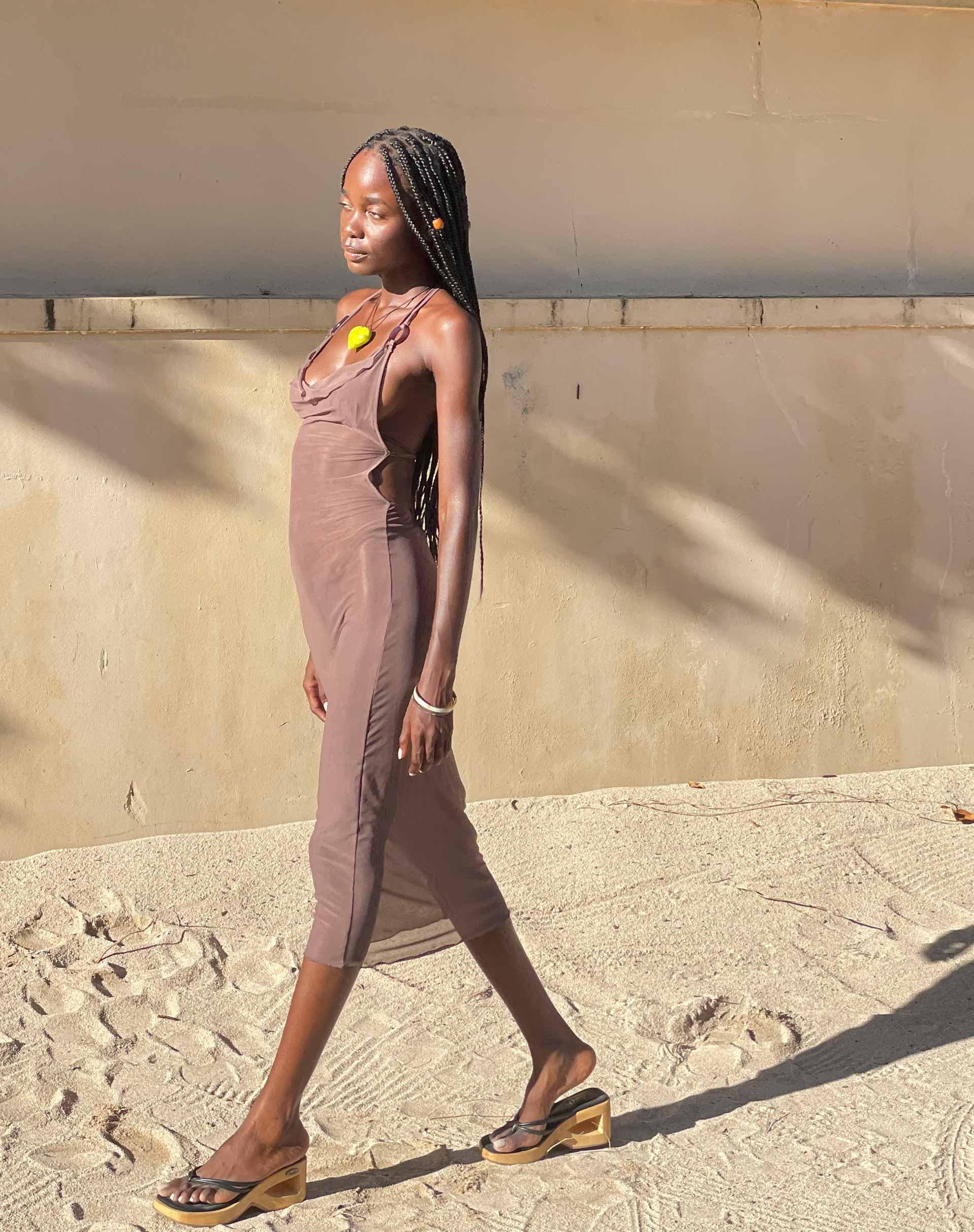 Maysa Midi Dress in Mesh Coffee - Image 2