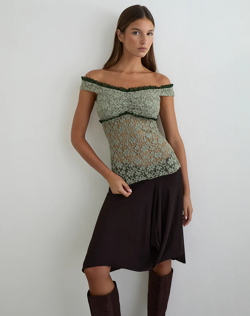 Mayu Top with Ruffle Trim in Lace Sage Green - Image 2
