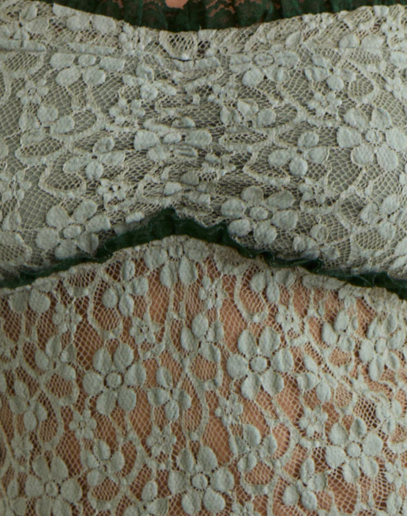 Mayu Top with Ruffle Trim in Lace Sage Green - Image 6