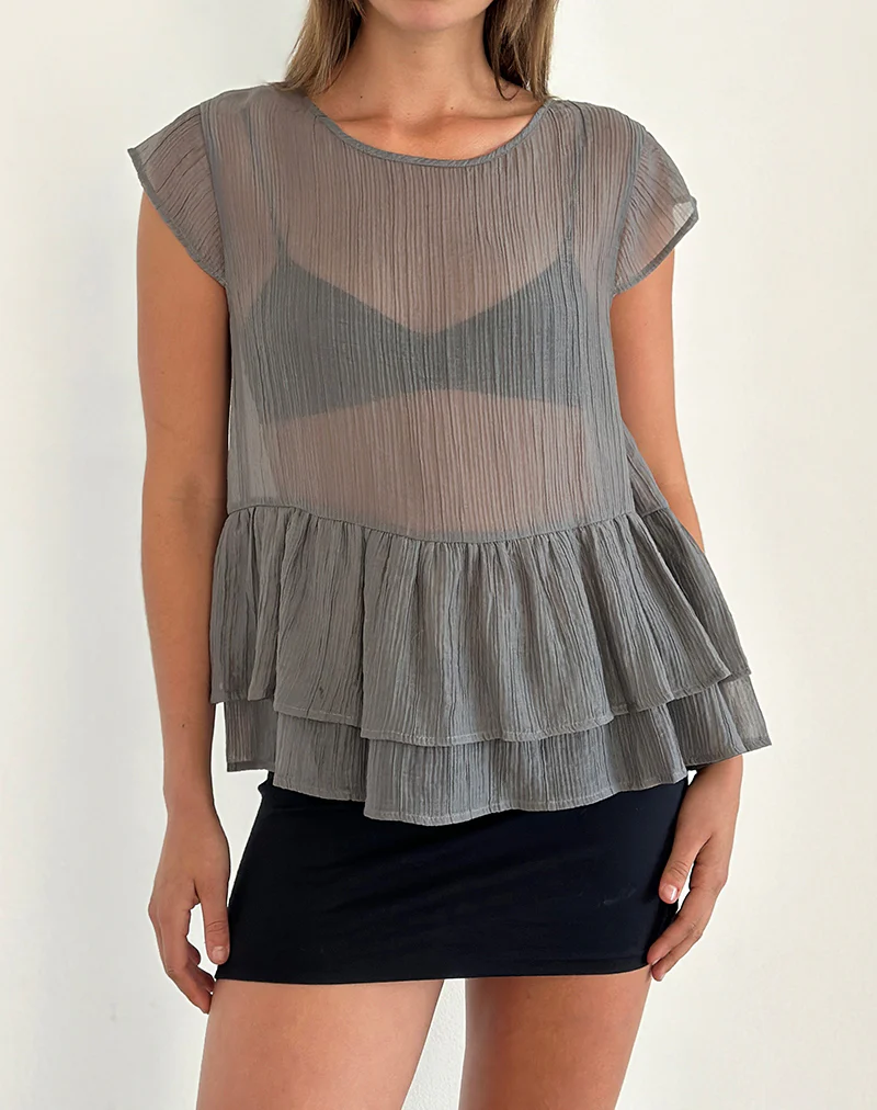 Mayumi Peplum Top in Chiffon Grey - Image 2