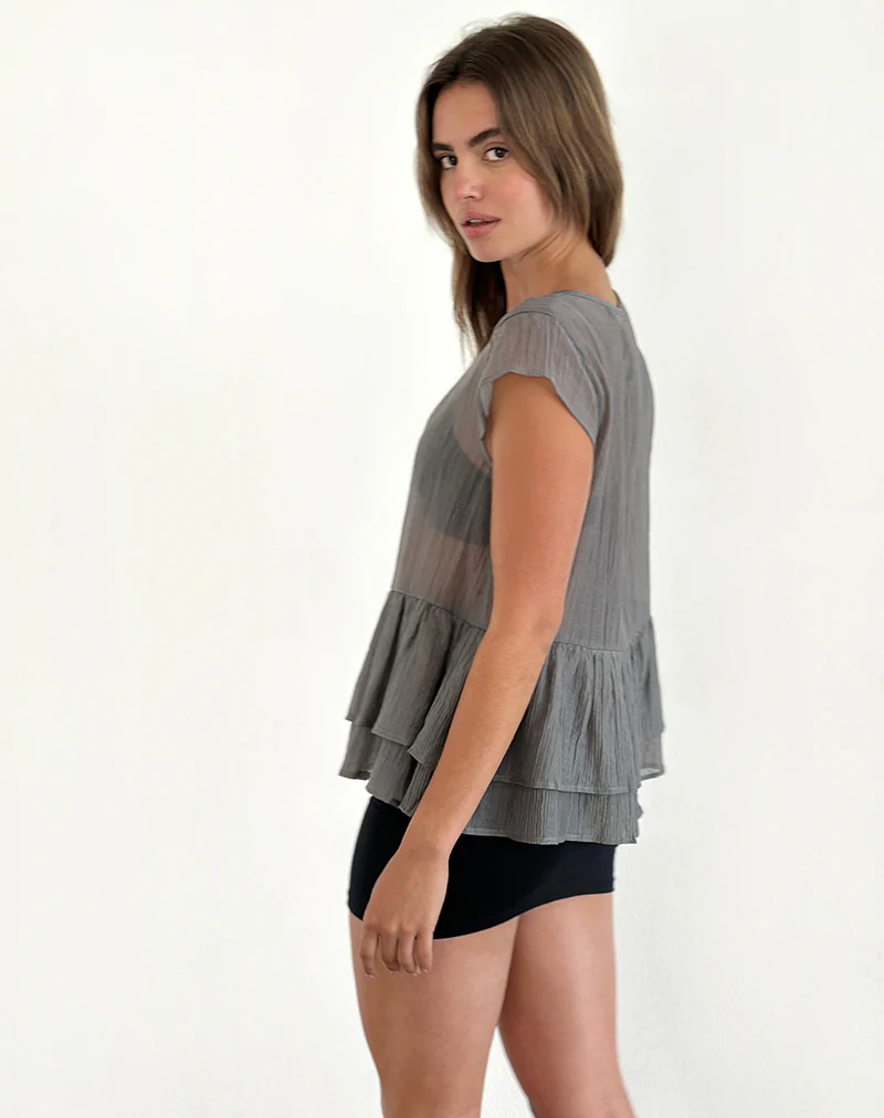 Mayumi Peplum Top in Chiffon Grey - Image 3