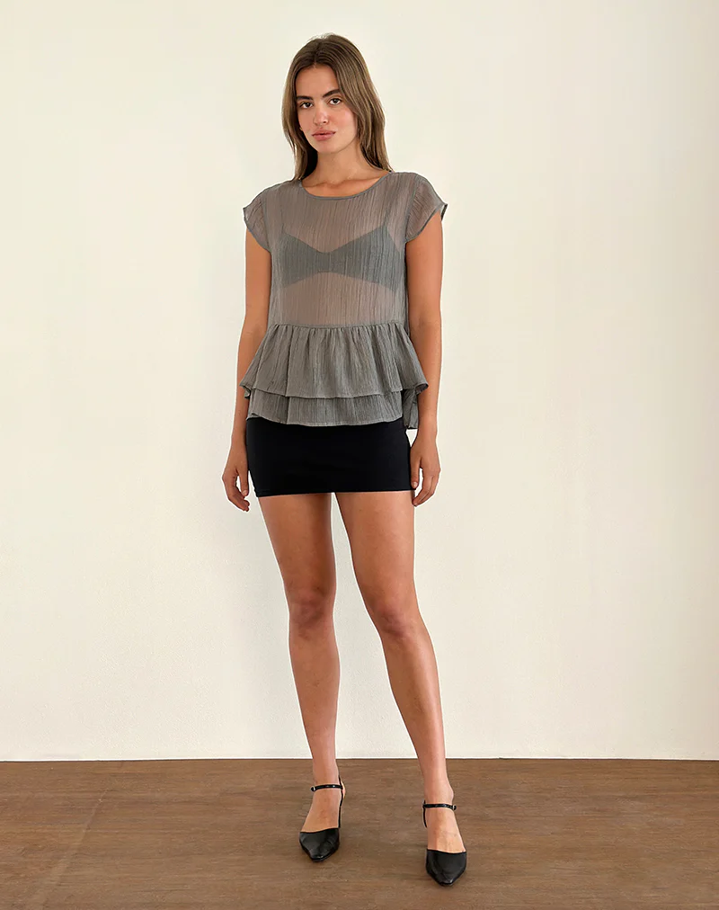 Mayumi Peplum Top in Chiffon Grey - Image 5