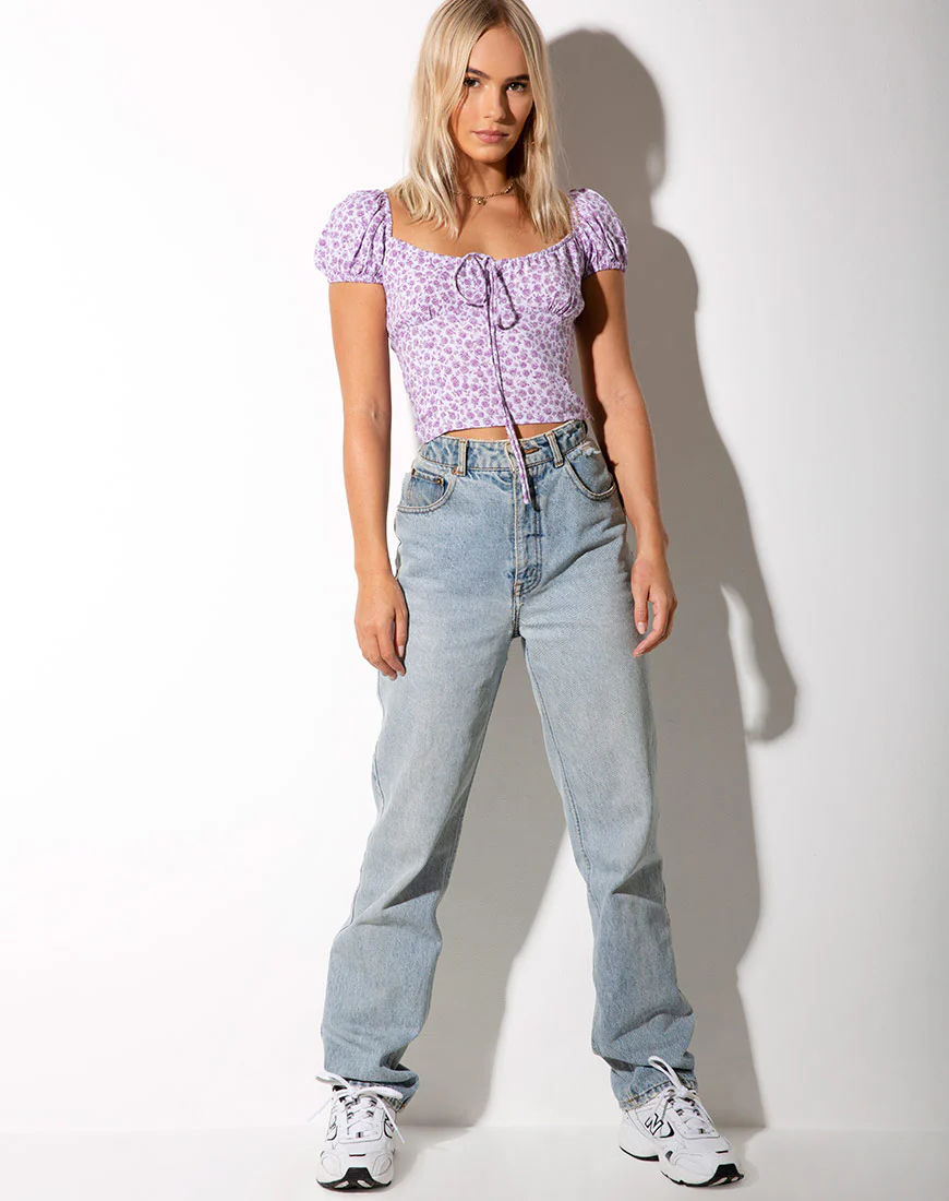 Mazu Top in Ditsy Rose Lilac - Image 5