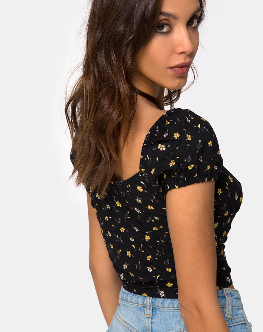 Mazu Top in Pretty Petal Black - Image 2
