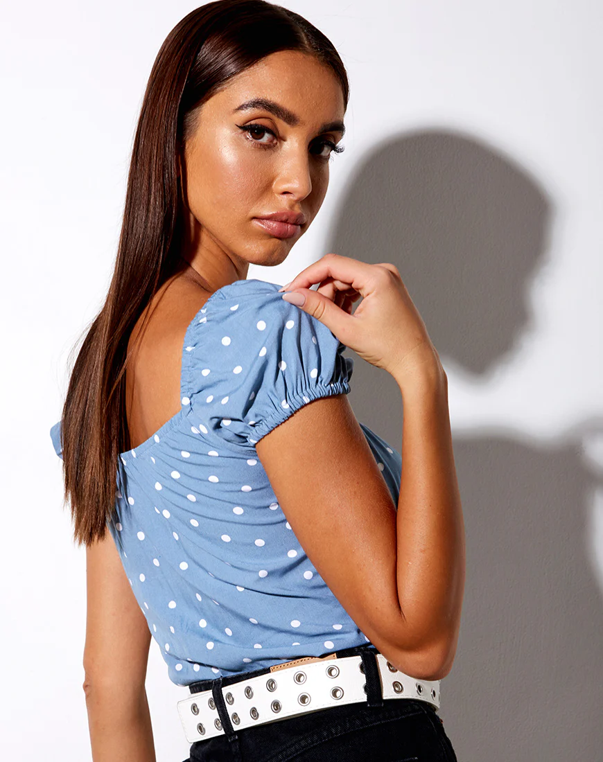 Mazu Crop Top in Skater Polka Blue - Image 3