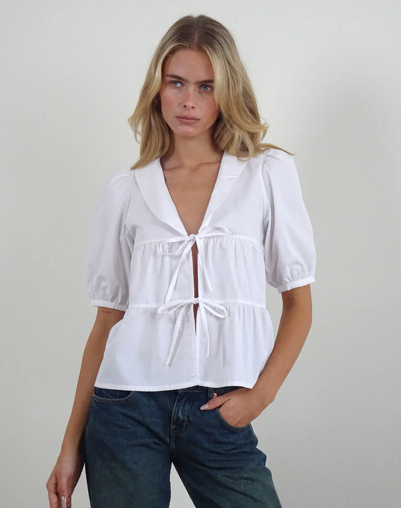 Medda Puff Sleeve Shirt in Poplin White - Image 2