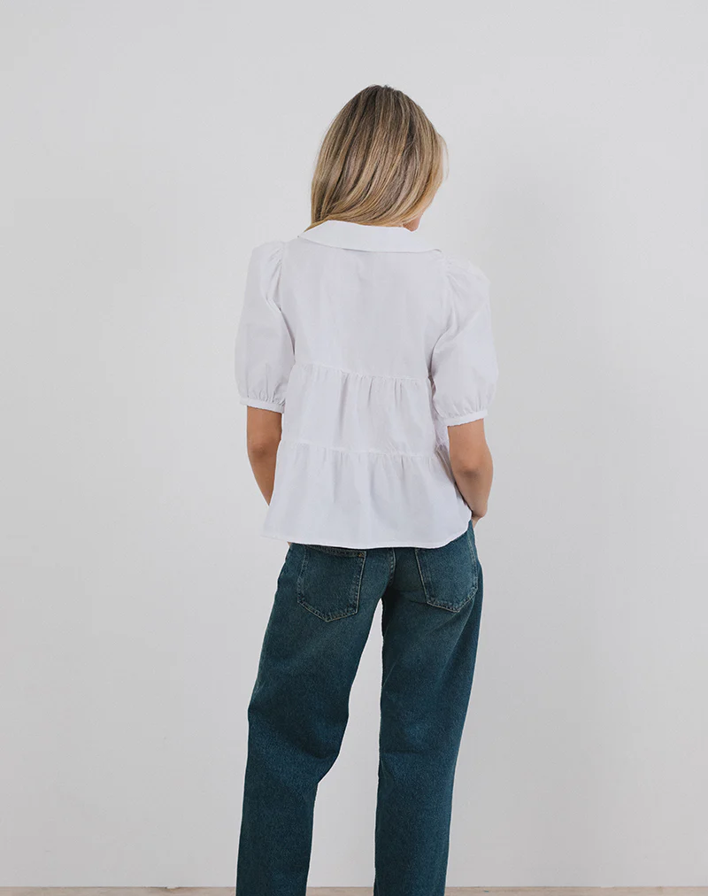 Medda Puff Sleeve Shirt in Poplin White - Image 3