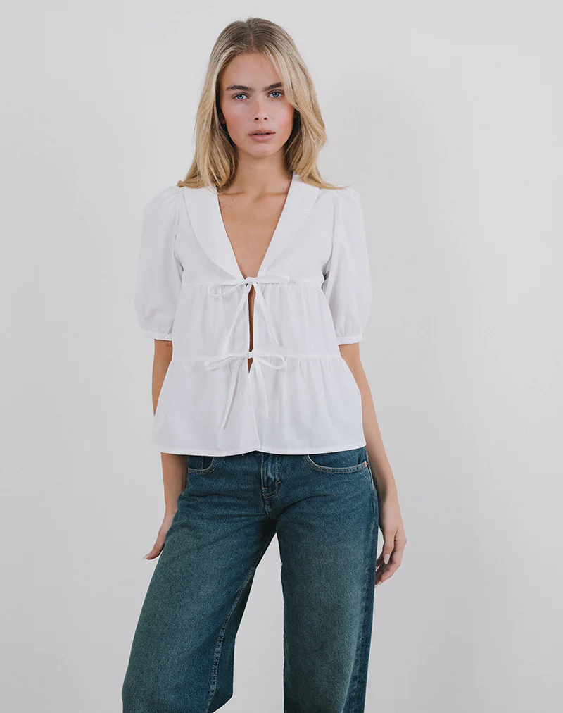 Medda Puff Sleeve Shirt in Poplin White - Image 4