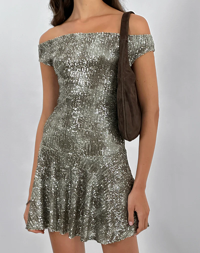 Meden Mini Dress in Sequin Green Grey - Image 3
