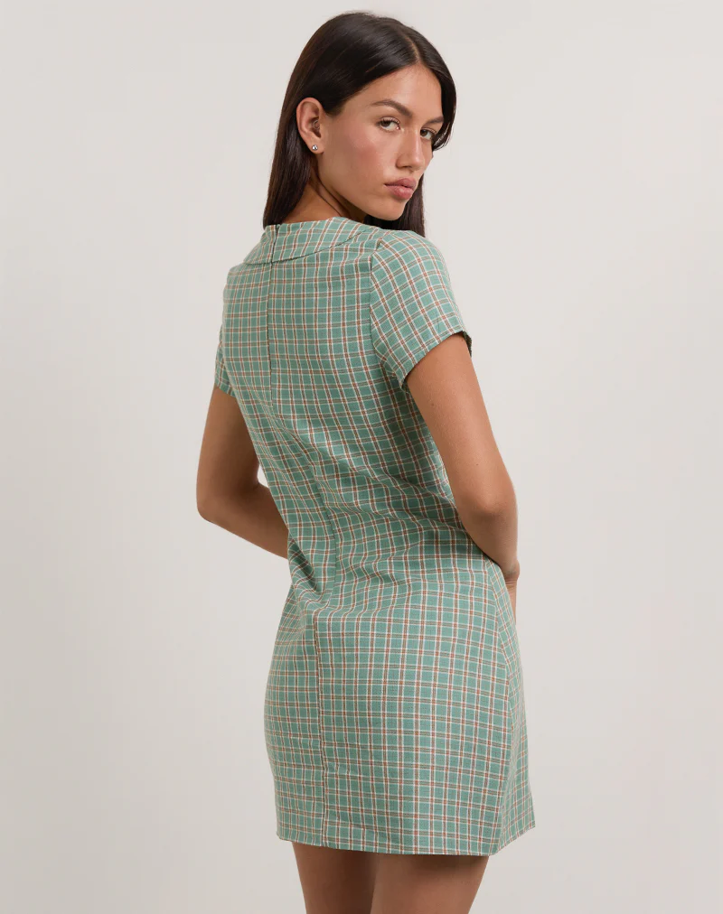 Medora Keyhole Mini Dress in Teal Check - Image 5