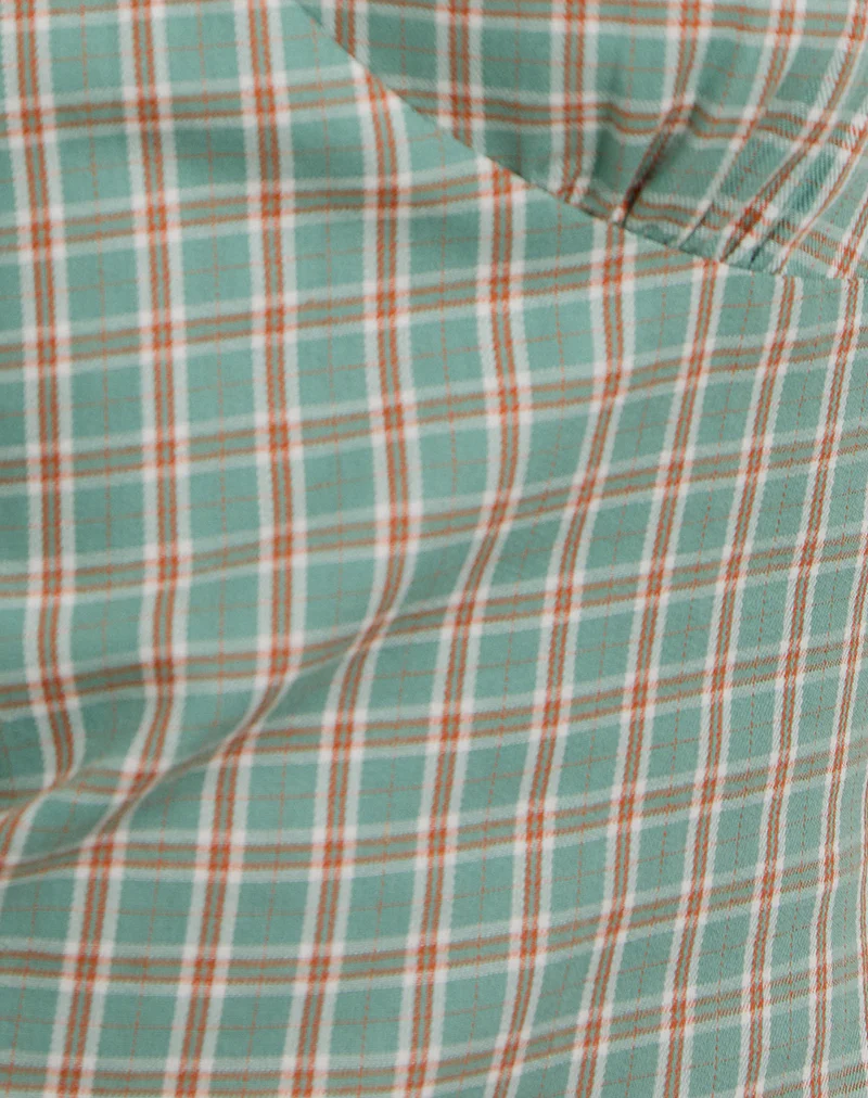 Medora Keyhole Mini Dress in Teal Check - Image 6