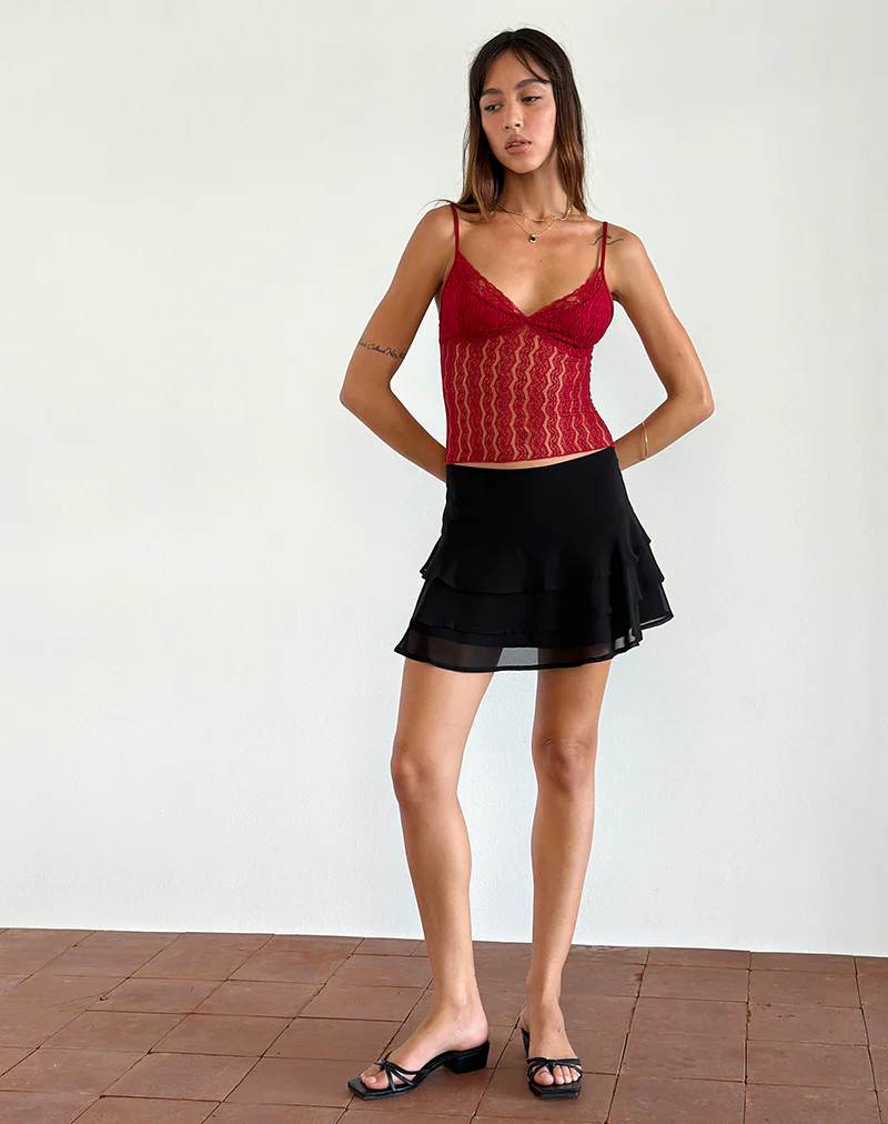 Megara Strappy Top in Red Lace Mesh - Image 2