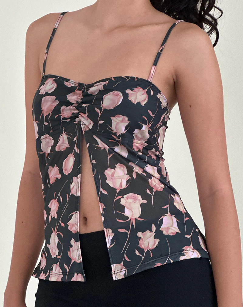 Megumi Top in Falling Rose Jet Black - Image 2