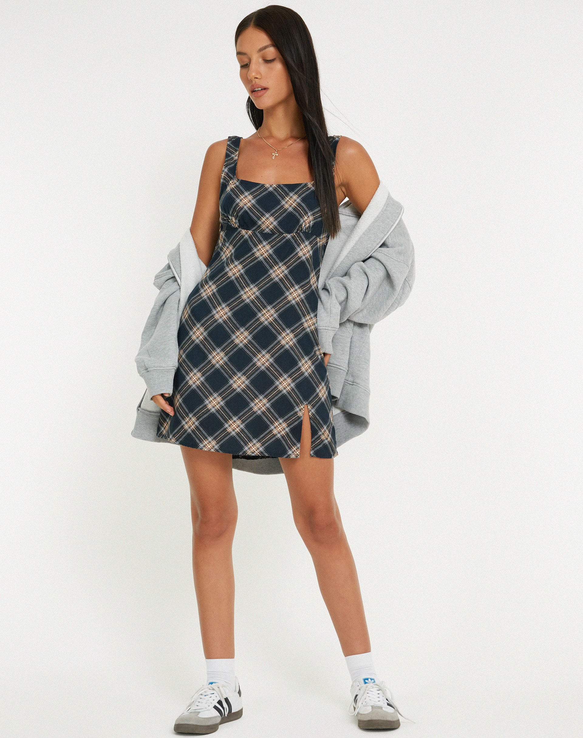 Mehra Slip Dress in 20's Check Black and Grey - Image 3