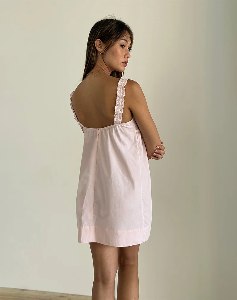Melda Tea Mini Dress in Poplin Light Pink - Image 5