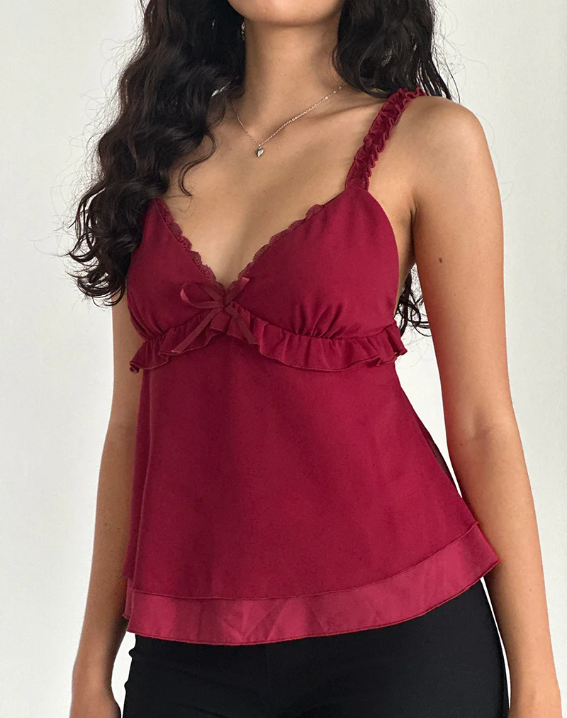 Melinda Frill Cami Top in Chiffon Deep Red - Image 2