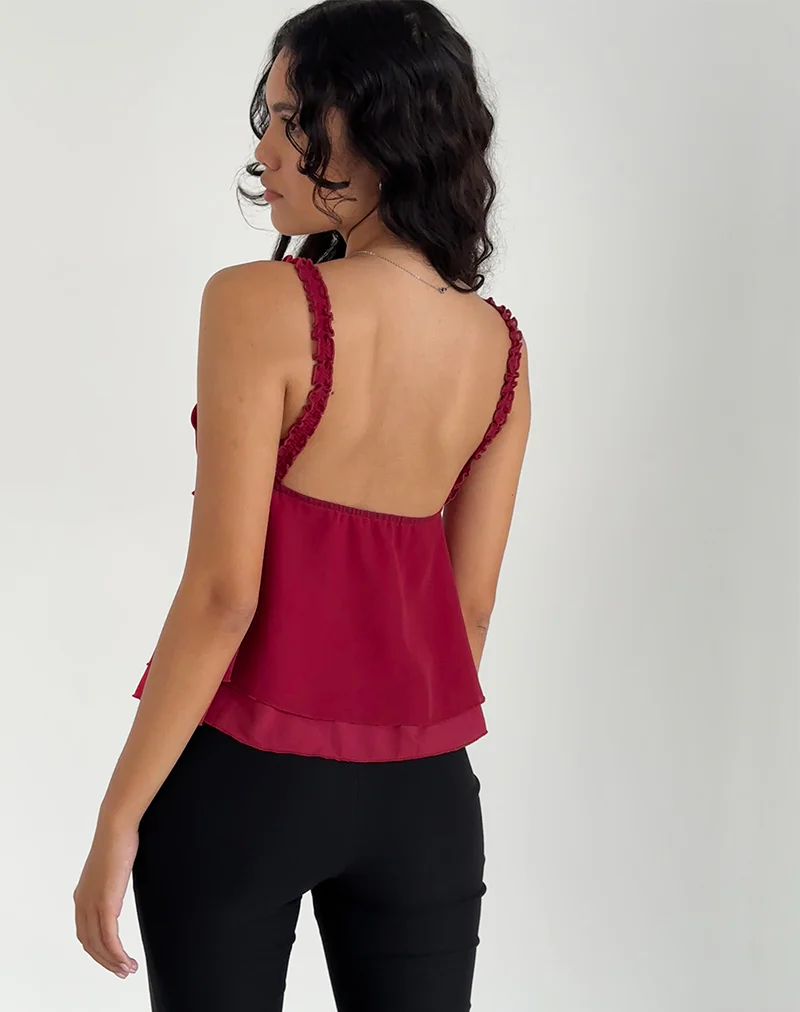 Melinda Frill Cami Top in Chiffon Deep Red - Image 4