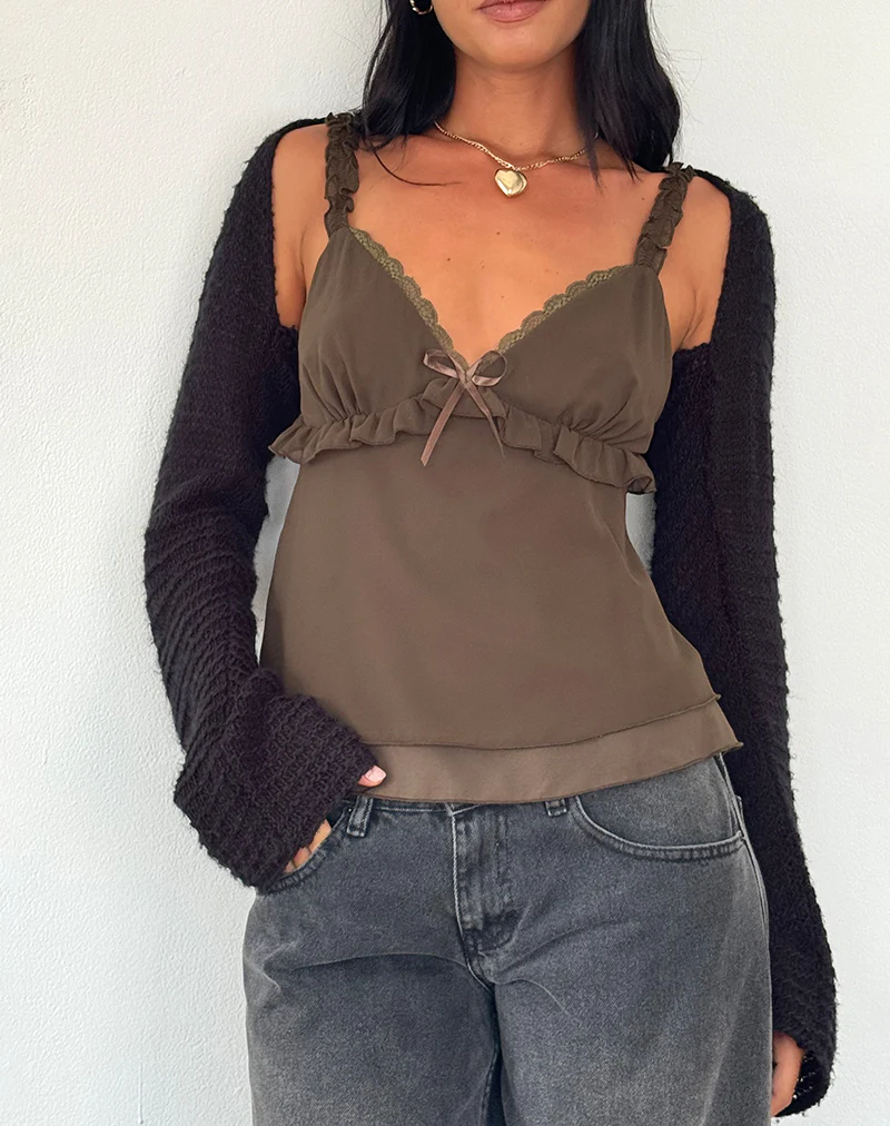 Melinda Frill Cami Top in Chiffon Olive - Image 2