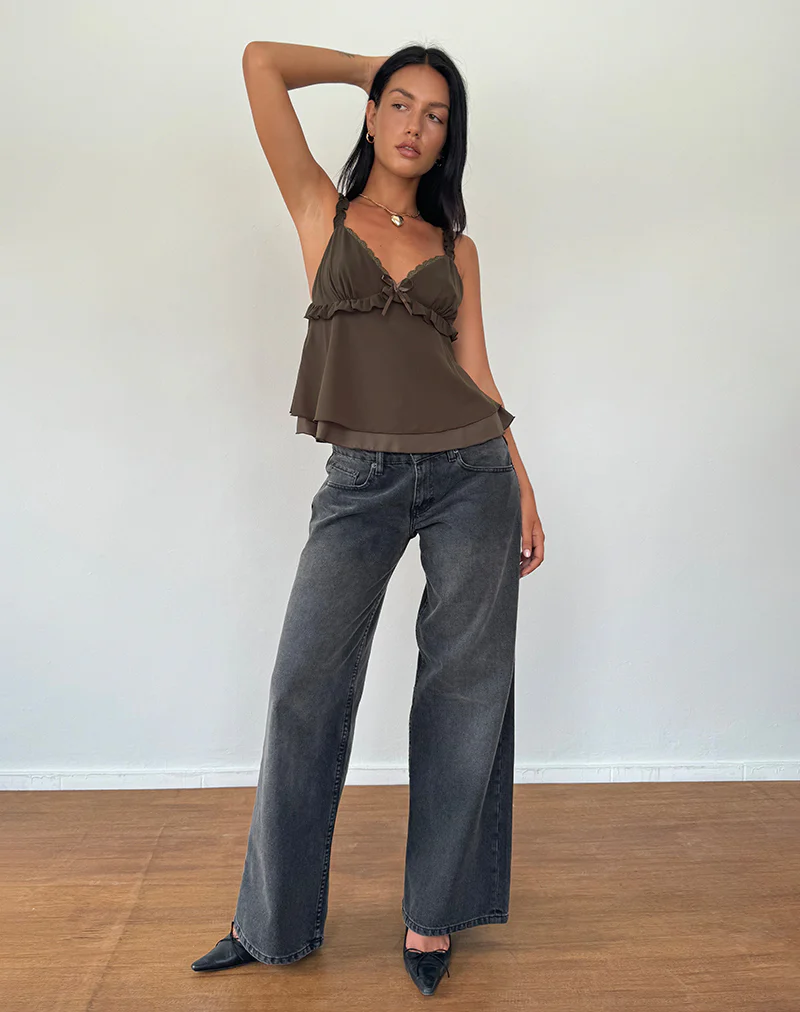 Melinda Frill Cami Top in Chiffon Olive - Image 3