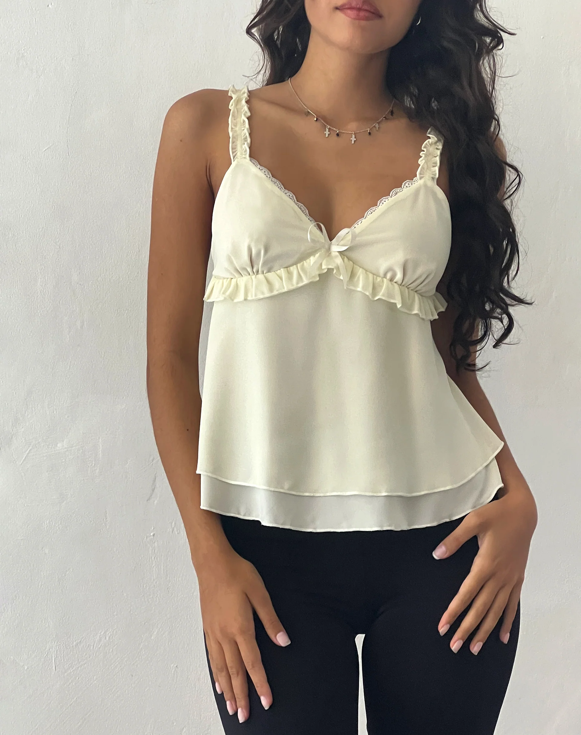 Melinda Frill Edge Cami Top in Ivory - Image 2