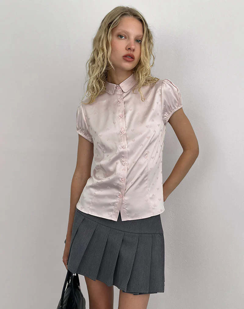 Meline Blouse in Satin Jacquard Pink - Image 2