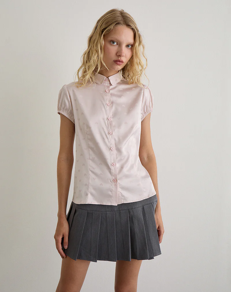 Meline Blouse in Satin Jacquard Pink - Image 3