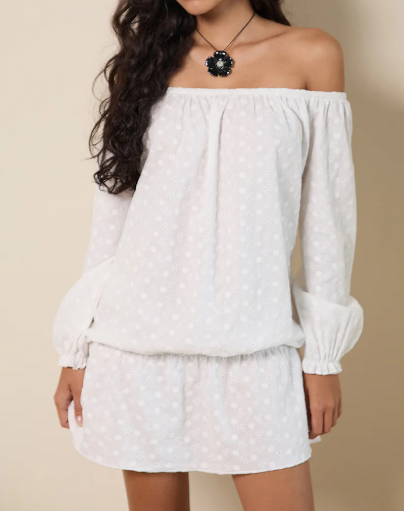 Melisandre Mini Dress in Broderie Ivory - Image 3
