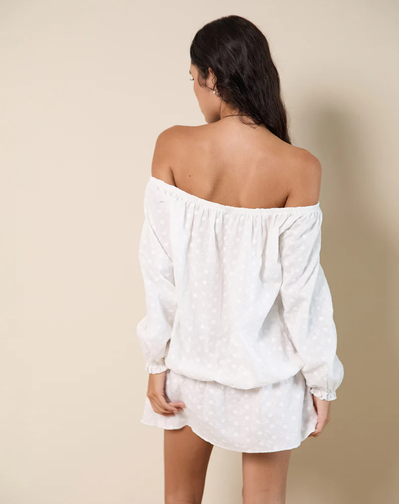 Melisandre Mini Dress in Broderie Ivory - Image 4