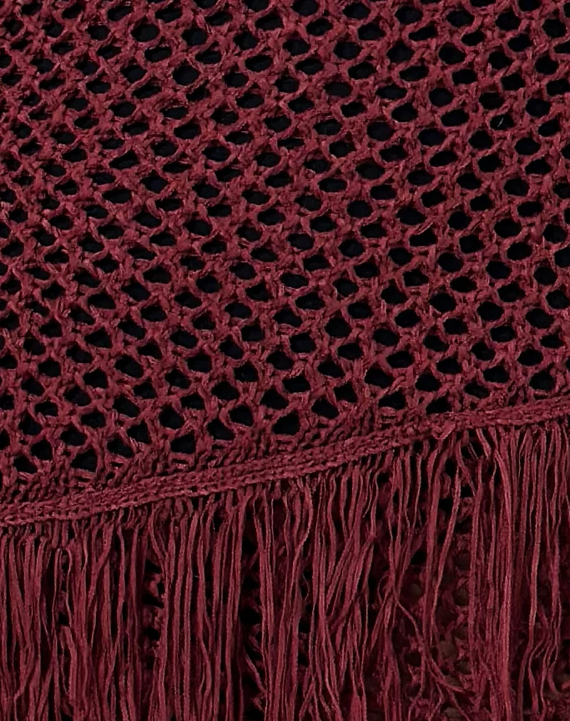 Meloka Asymmetric Fringe Mini Dress in Berry - Image 6