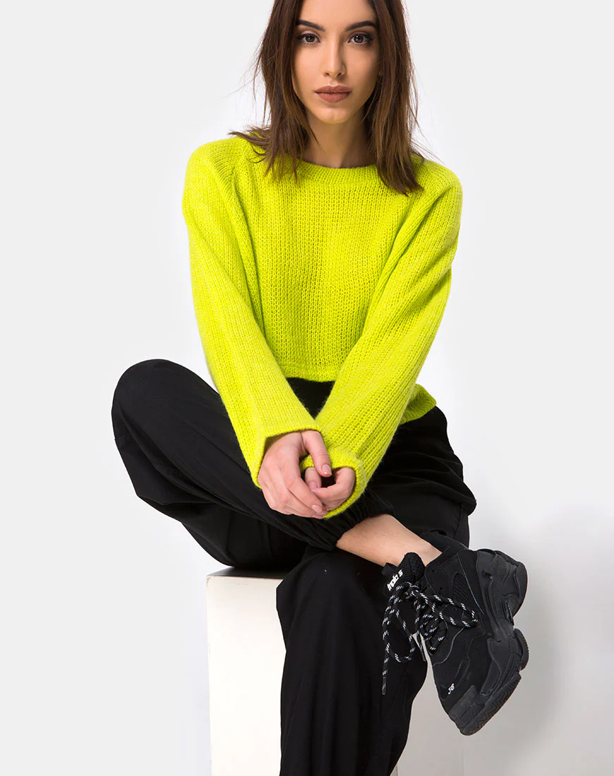 Melvie Cropped Sweater in Lime - Image 3