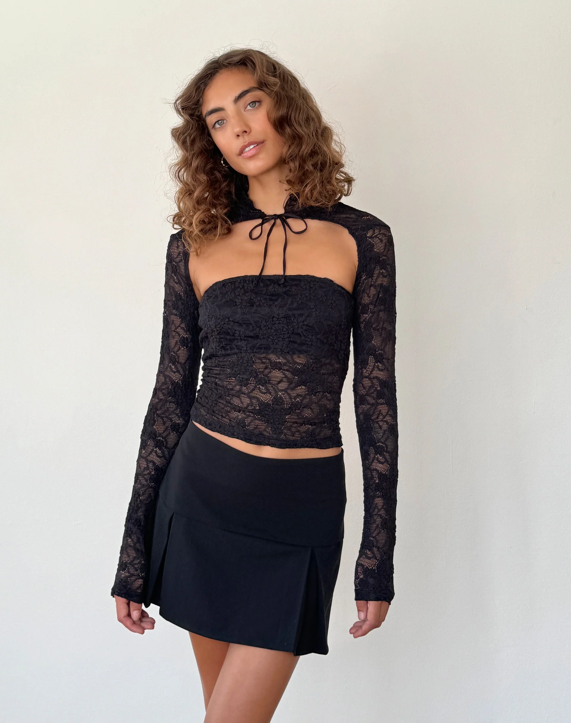 Melvina Bandeau Top and Shrug Set in Lace Black - Image 4