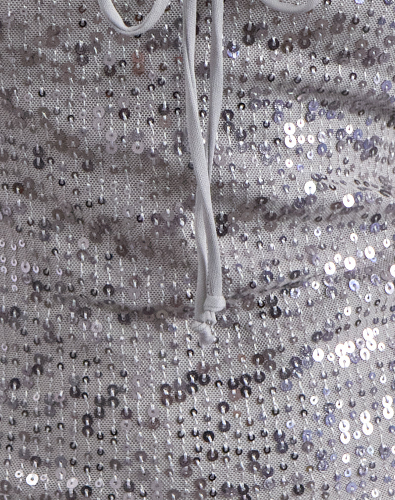 Meraga Tie Front Top in Silver Sequin - Image 6