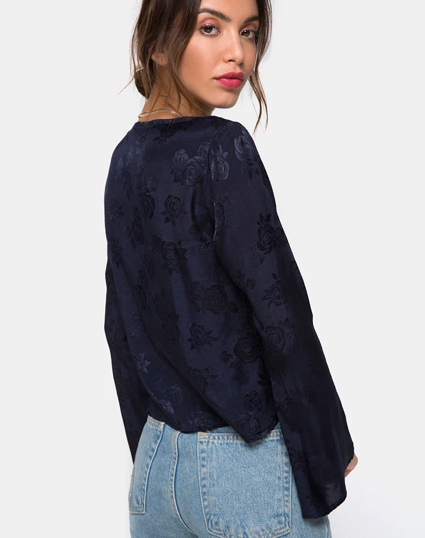 Merida Blouse in Satin Rose Navy - Image 2