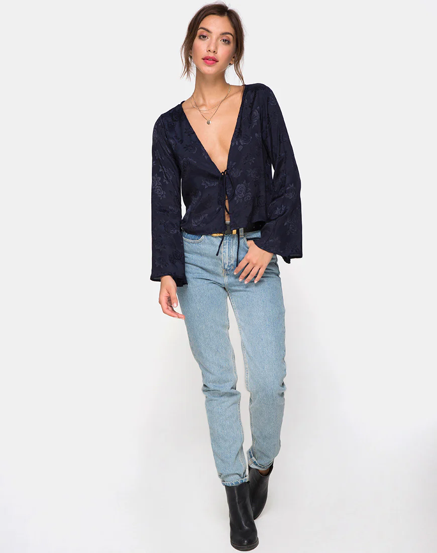 Merida Blouse in Satin Rose Navy - Image 4