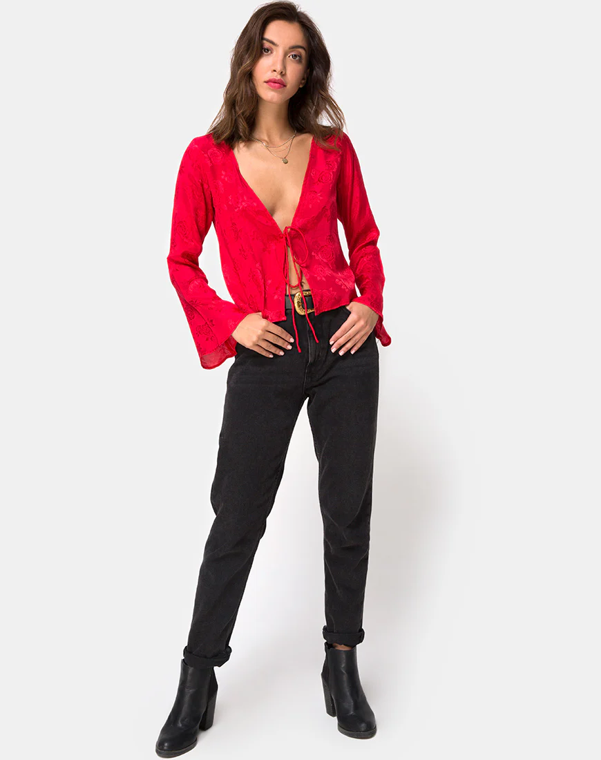 Merida Blouse in Satin Red - Image 3